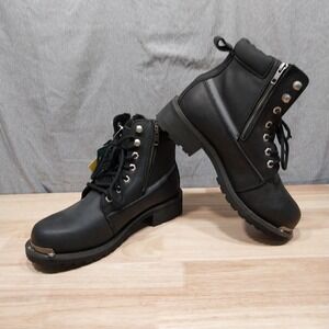Ride Tecs Motorcycle Boots Mens Leather Side Zip Metal Toe 9.5 Wide Black